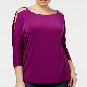 Rhinestone Cutout/Cold-Shoulder Blouse